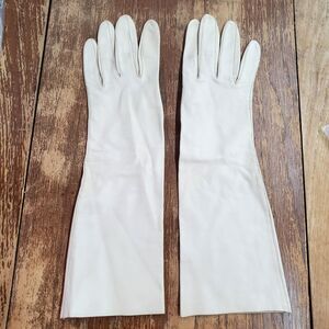 Vintage Fownes White Leather Gloves Womens Size B Butter Soft Formal Dress Long